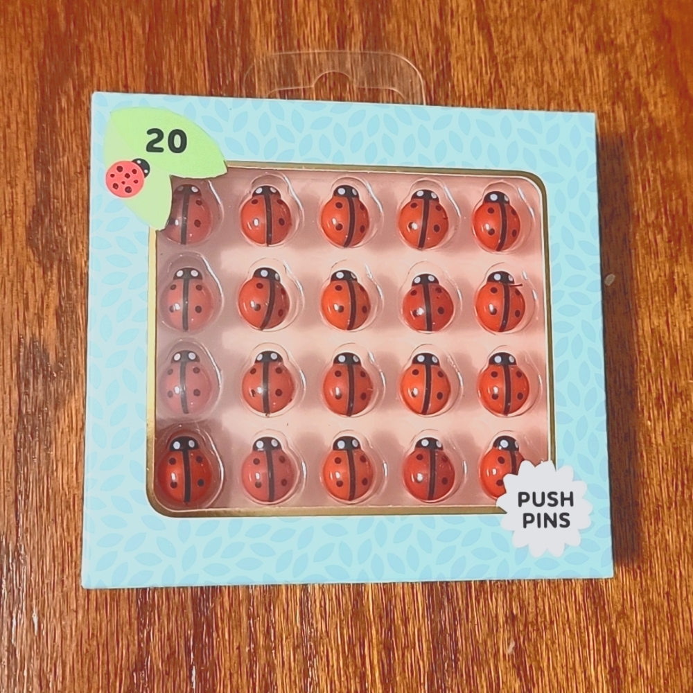 James Burke Collection Red Bumble Bee Push Pins, New-in-Box